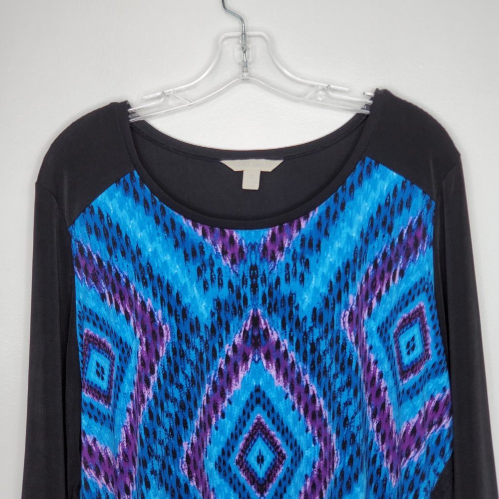 Laura Ashley Black Blue Purple Pullover Top With Eyelash Lace Trim, XL - Picture 2 of 11
